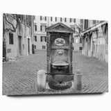 Large abstract wall art on acrylic glass depicting a monochrome architectural fountain design.