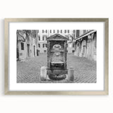 Textured abstract art print featuring a fountain design in silver tones on a framed mat, ideal for modern bedroom decor.