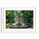 Abstract art print featuring a minimalist fountain design in muted gray tones, framed with a white mat.
