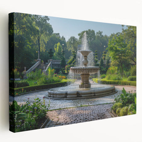 Large acrylic print of an architectural fountain design in muted gray tones, ideal for kitchen wall decor.