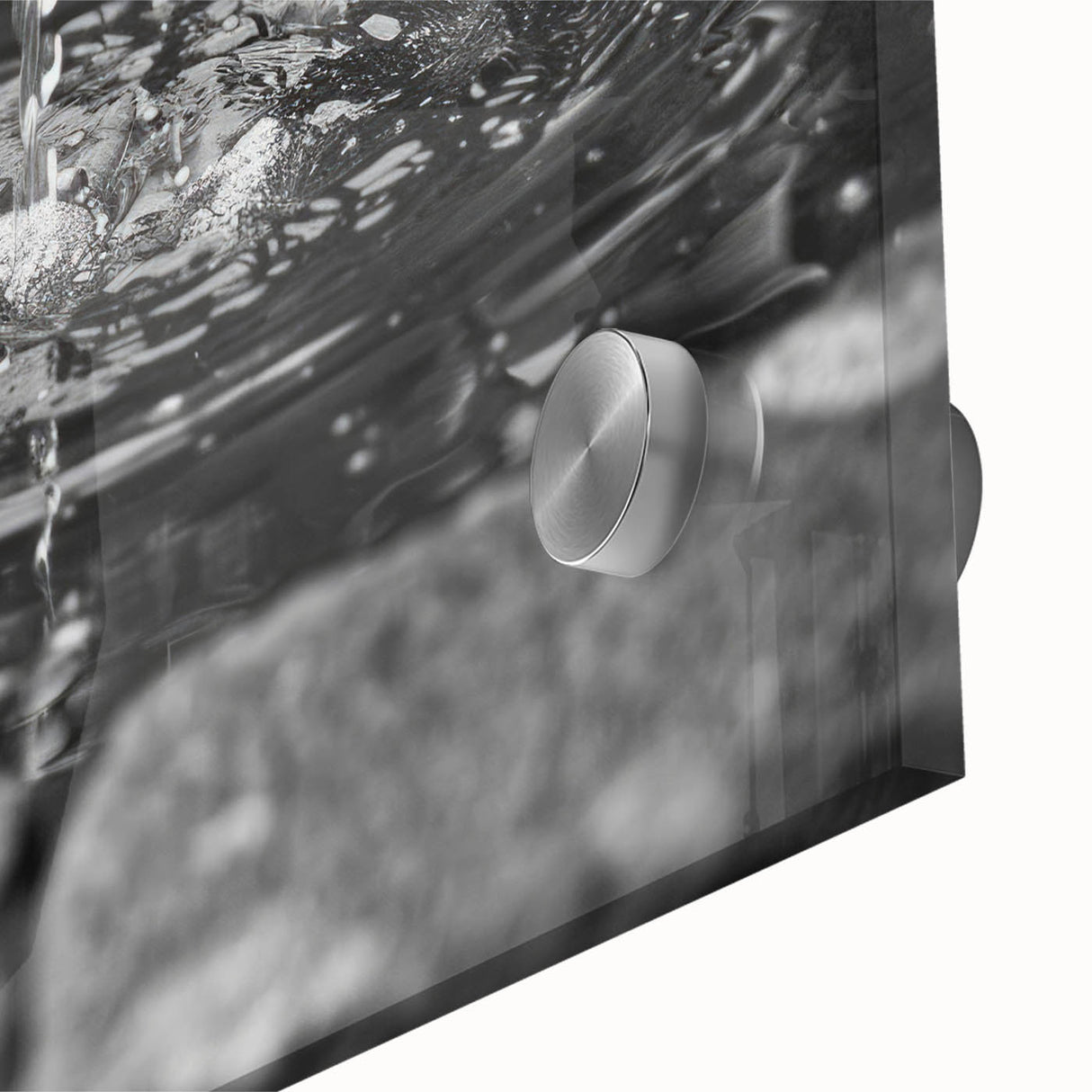 Large abstract wall art in mid-century modernist style, featuring soft gray and blue tones on acrylic glass.