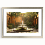 Textured abstract art print featuring a fountain design in muted earth tones, framed with a silver mat.