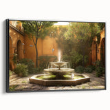 Black and white framed canvas of a vintage fountain design, ideal for bedroom wall decor.