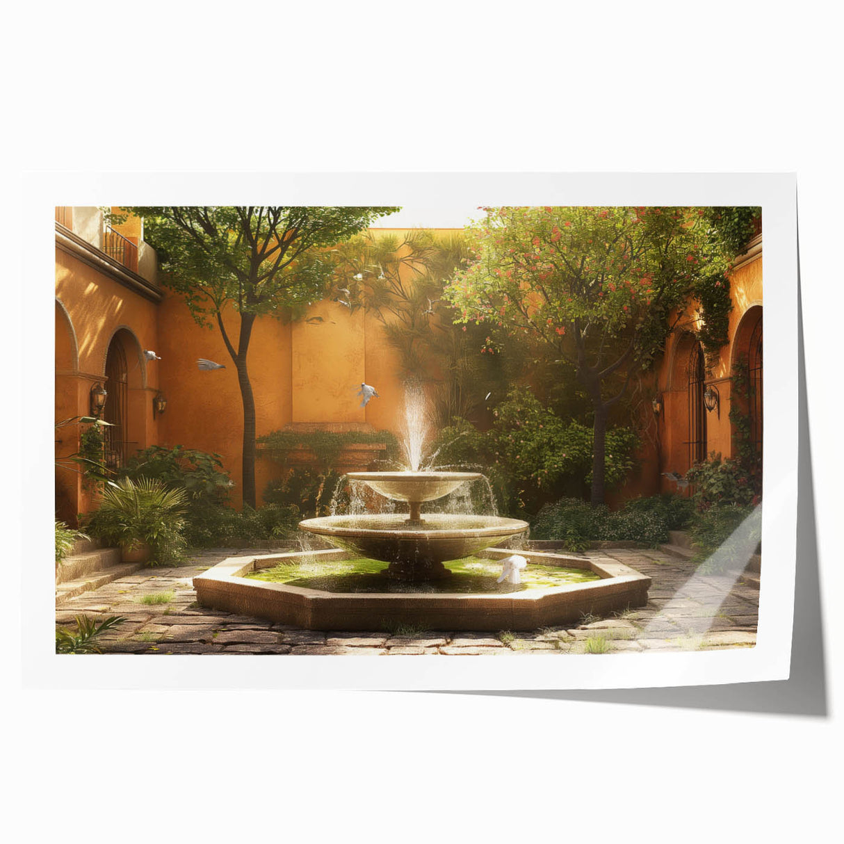 Extra large rolled print of a fountain design in muted gray tones, ideal for art wall dining room or classy bathroom.
