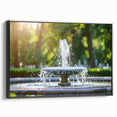 Black and white framed canvas depicting a vintage landscape with a fountain, ideal for bedroom wall decor.