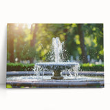 Black and white photo of an architectural fountain design on large stretched canvas.