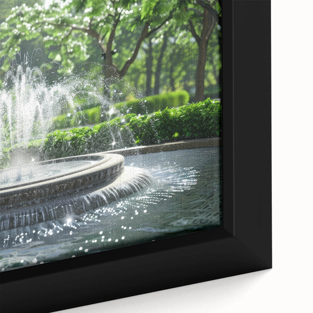 Extra large black wall art featuring a textured fountain design in vibrant colors, framed canvas.