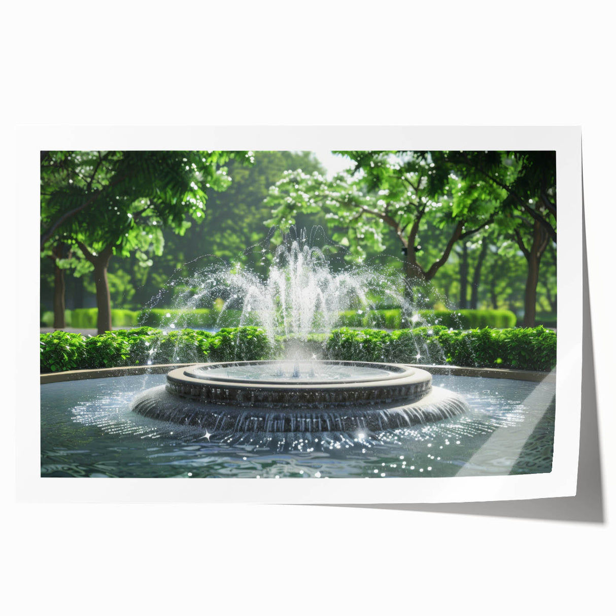 Extra large rolled print of a classical fountain architecture in muted earth tones, ideal for art wall dining room.