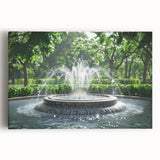 Large black and white stretched canvas of an architectural fountain design, suited for kitchen wall art.