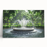 Black and white photo of an architectural fountain design on a stretched canvas.