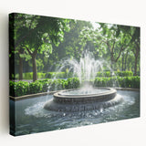 Large canvas print of a modern architectural fountain design in muted gray tones, ideal for kitchen wall art.