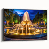 Black and white framed canvas featuring a vintage-style architectural fountain design, ideal for bedroom wall decor.
