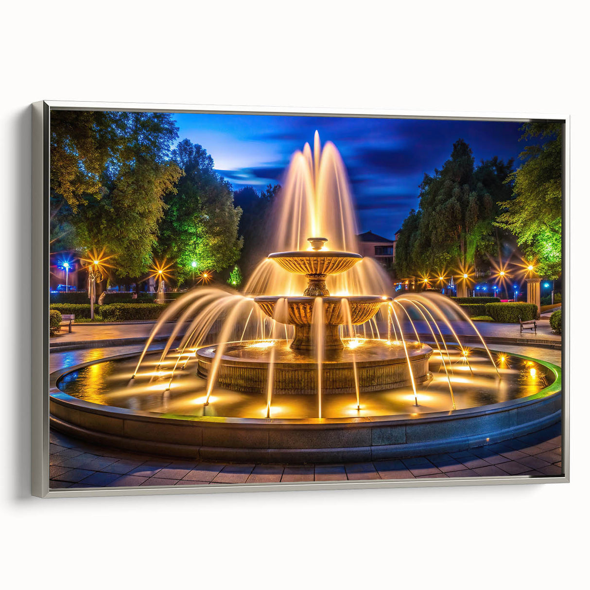 Framed canvas featuring a vintage landscape painting with a black and colorful art design, ideal for office decor.