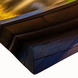 Close-up of a large black and white stretched canvas featuring a detailed architectural fountain design.
