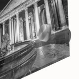 Mid-century modernist large abstract wall art featuring architectural and fountain elements in muted tones.