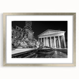 Textured art featuring abstract fountain design in muted gray tones on a framed silver mat, suitable for bedroom art.