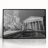 Large abstract wall art featuring a mid-century modernist fountain design in black and white, acrylic framed.
