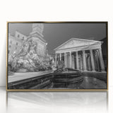 Mid-century modernist acrylic print featuring an architectural fountain design in gold tones.