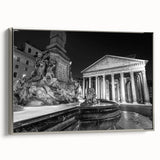 Framed canvas depicting a landscape art painting of a fountain in muted gray and black tones, ideal for office decor.