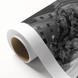 Art Deco style fountain design in muted blue and white tones on rolled canvas, ideal for nursery wall art.