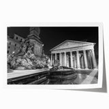 Extra large rolled print of a classical fountain architecture with floral accents in muted earth tones.