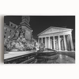 Black and white stretched canvas featuring a large architectural fountain design, ideal for kitchen wall art.
