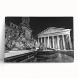 Black and white photo of an architectural fountain design on a large stretched canvas.
