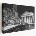 Large art print of a fountain design on stretched canvas, featuring muted gray tones, ideal for kitchen wall art.