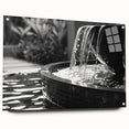 Acrylic print of large abstract wall art featuring architectural and fountain designs in muted metallic tones.