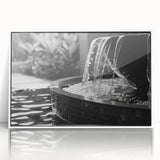 Art deco poster featuring a monochrome architectural fountain design on framed acrylic, ideal for modern nursery wall art.