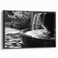 Black and white framed canvas featuring a vintage landscape painting of a fountain, ideal for bedroom wall decor.