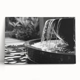 Large black and white stretched canvas of a fountain architecture design, ideal for kitchen wall art or bedroom decor.