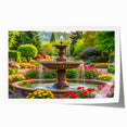 Extra large rolled print of a classical fountain design with floral elements in muted earth tones.