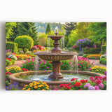 Black and white large art print of a fountain architecture on stretched canvas, suitable for kitchen wall art.