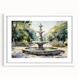 Abstract art print featuring a monochrome geometric fountain design, displayed in a white frame with mat.