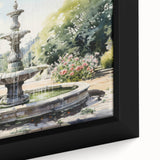 Extra large black wall art featuring a textured fountain design with colorful accents on framed canvas.