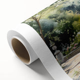 Art Deco style fountain design in soft blue and beige tones on rolled canvas, ideal for nursery wall art.