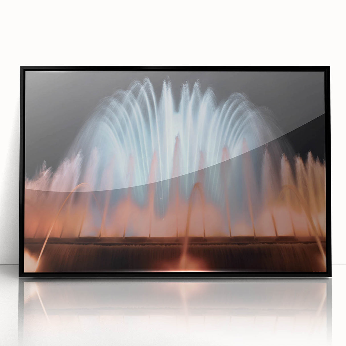 Large abstract wall art depicting geometric shapes in bold black and white, framed in black acrylic.