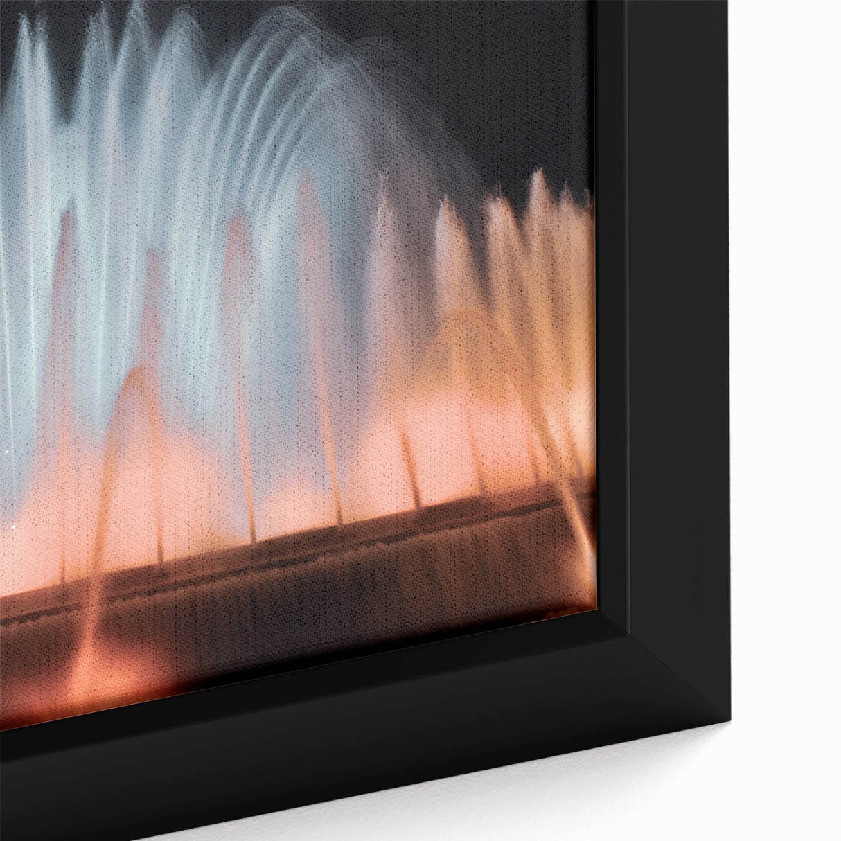 Black and white framed canvas featuring a vintage poster of architectural fountain design, ideal for bedroom wall decor.