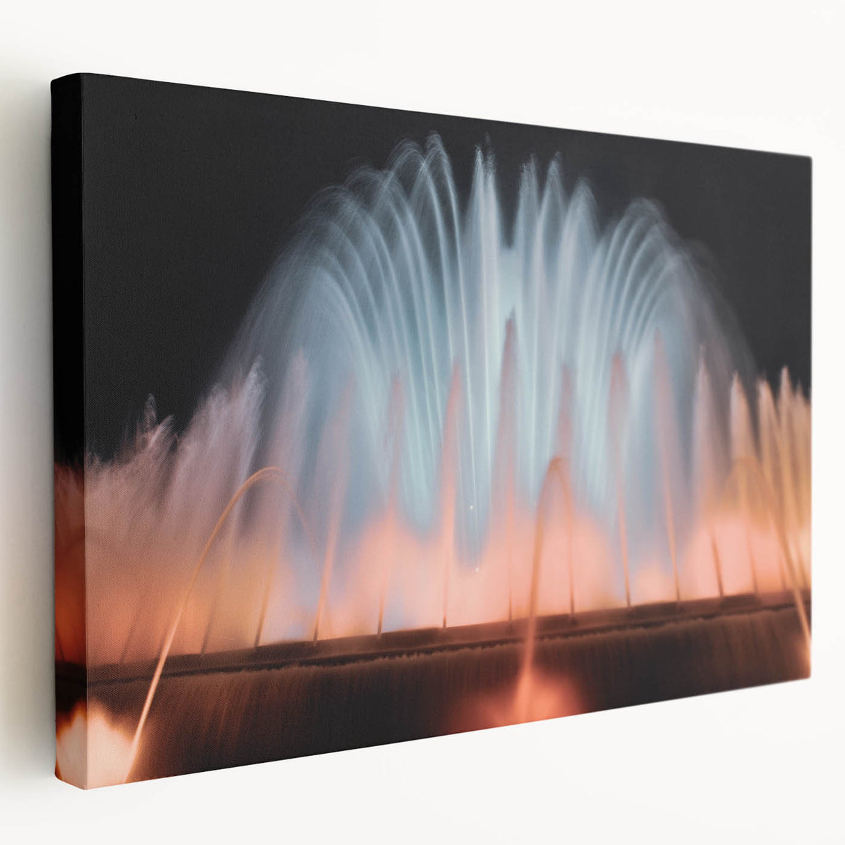 Black and white photo of an architectural fountain design on large stretched canvas.