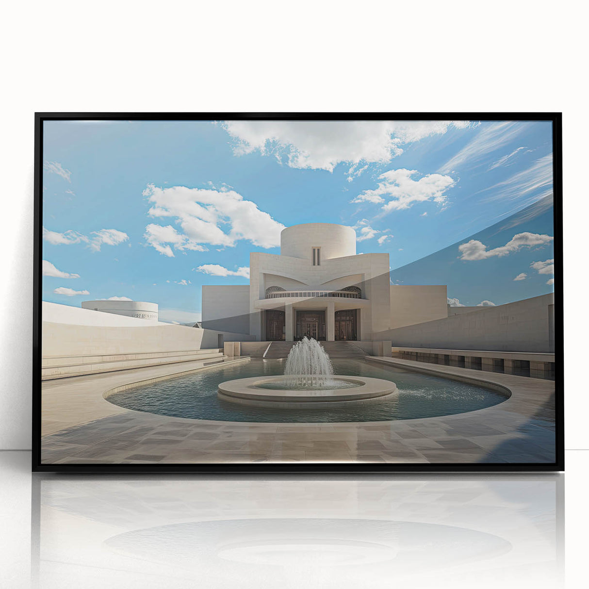 Large abstract wall art featuring a black and white mid-century modernist design on a framed acrylic.