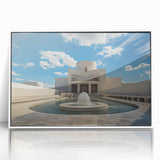 Art Deco style poster featuring a monochrome architectural fountain design on white acrylic.