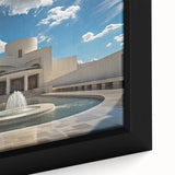 Close-up of extra large framed canvas featuring black wall art with colorful.