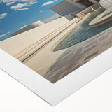 Art deco poster featuring a monochrome architectural fountain design on rolled canvas, suitable for dining room decor.