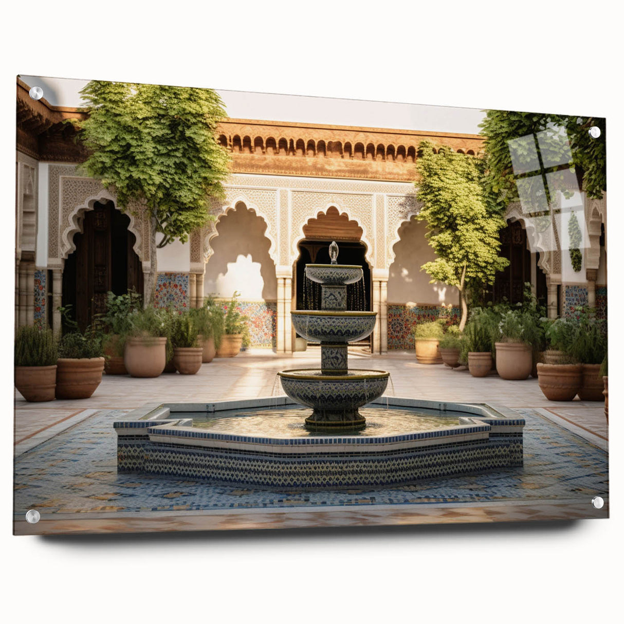 Large abstract wall art featuring a fountain design in muted gray tones on acrylic glass, ideal for modern dining room decor.