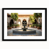 Extra large abstract art print featuring a colorful, textured depiction of a fountain, framed in black.