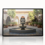 Large abstract wall art featuring a black and white architectural fountain design on acrylic, framed.