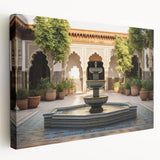 Modern architecture and fountain design on large stretched canvas, featuring gray and white tones.