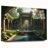 Large abstract wall art on acrylic glass depicting a monochrome architectural fountain design.