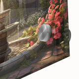 Mid-century modernist large abstract wall art on acrylic glass featuring architectural and fountain elements.